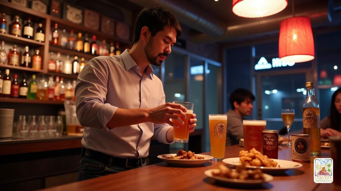 Una escena altamente realista ambientada en un moderno y elegante bar coreano por la noche. La atención se centra en un hombre carismático llamado Davidmartinrius, vestido casualmente con una camisa y jeans ordenados, sosteniendo un vaso de Somaek en la mano. Está en el proceso de preparar un cóctel Somaek tradicional, un vaso alto y transparente que muestra las proporciones en capas de 'Soju' y 'Beer', con burbujas que se elevan de la mezcla. El fondo presenta un elegante mostrador de bar con botellas de 'Soju' y varios 'Lagers de luz', especialmente Hite y Cass. Cerca, en el bar, hay placas de 'Calamar Seco', 'Poulet Frit' y 'Tteokbokki', enfatizando 'Maridejes' típico de la cultura de consumo coreano. La iluminación es cálida y acogedora, con letreros de neón que iluminan suavemente la escena, y algunos otros clientes disfrutan de bebidas. El escenario captura el ambiente vibrante pero relajado de compartir bebidas y alimentos, con un enfoque en las texturas detalladas de las bebidas, la burbujeante de car