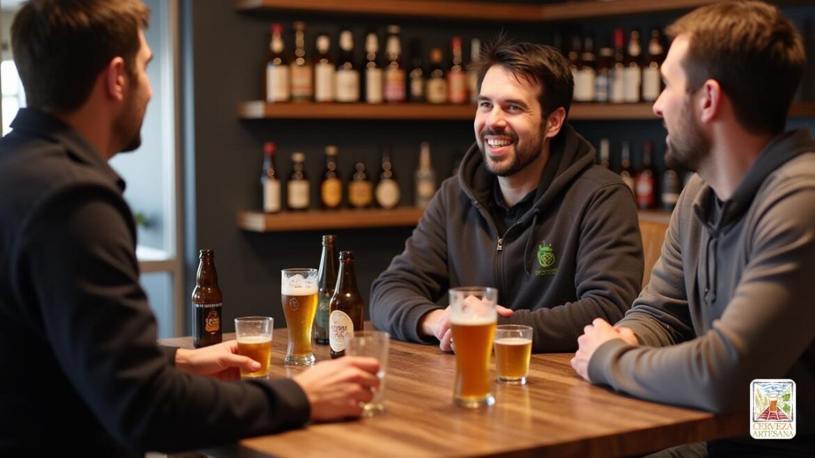 ‘Davidmartinrius’ participó en una sofisticada negociación de cerveza. ‘Davidmart Una escena altamente realista que representa a 'Davidmartinrius' participó en una sofisticada negociación de cerveza en una sala moderna y bien iluminada. El medio ambiente cuenta con una mesa rústica de madera con varias botellas y vasos de cerveza artesanal, algunas llenas de ámbar y cervezas doradas. 'Davidmartinrius' se viste de manera casual pero ordenada, exudando confianza y amistad, con una cálida sonrisa mientras gestiza a mitad de la conversación. Detrás de él, hay estantes con más botellas de cerveza y elementos sutiles de marca. La atmósfera sugiere una discusión tranquila y estratégica centrada en 'valores', 'confianza' y 'colaboración', con expresiones que transmiten una negociación reflexiva y respeto mutuo. El fondo sugiere un entorno profesional pero relajado, enfatizando la importancia de la construcción de relaciones en el 'mercado de la cerveza artesanal'.