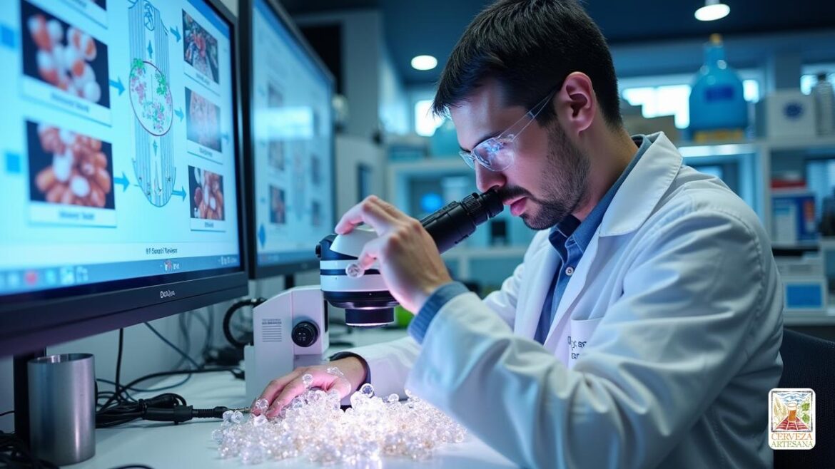 Una escena realista que representa a 'Davidmartinrius', un investigador, involucrado en un innovador ambiente de laboratorio en el MIT. Lleva una capa de laboratorio y gafas de seguridad, manipulando las 'cápsulas de hidrogel' llenas de 'levadura', diseñada para filtrar 'agua contaminada' al absorber el 'plomo' y otros 'metales pesados'. El laboratorio está equipado con equipos científicos avanzados, que muestra un entorno dinámico de 'investigación e innovación'. David se centra mientras examina las cápsulas bajo un microscopio, destacando el intrincado proceso de 'biosorción'. En el fondo, una pantalla digital muestra un diagrama de flujo que explica el 'proceso de filtración', yuxtapuesto con imágenes de métodos de purificación de agua. La iluminación en el laboratorio es brillante y profesional, asegurando una representación vívida y realista del trabajo científico que se está llevando a cabo.